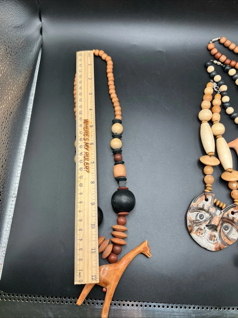 9 pc Lot Safari Theme Jewelry Collection Wood Carved Browns Black Vintage To Now